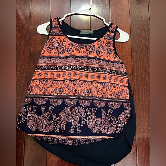 Julie's Closet Asymmetrical Orange and Blue Tank Top - Picture 1 of 3